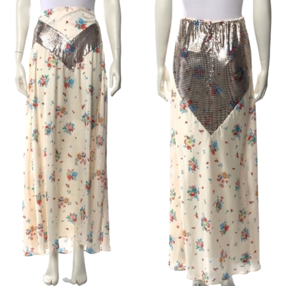 Rabanne Chainmail Sequin-Embellished Maxi Floral Metallic Skirt Multi Color NWT - Picture 2 of 16